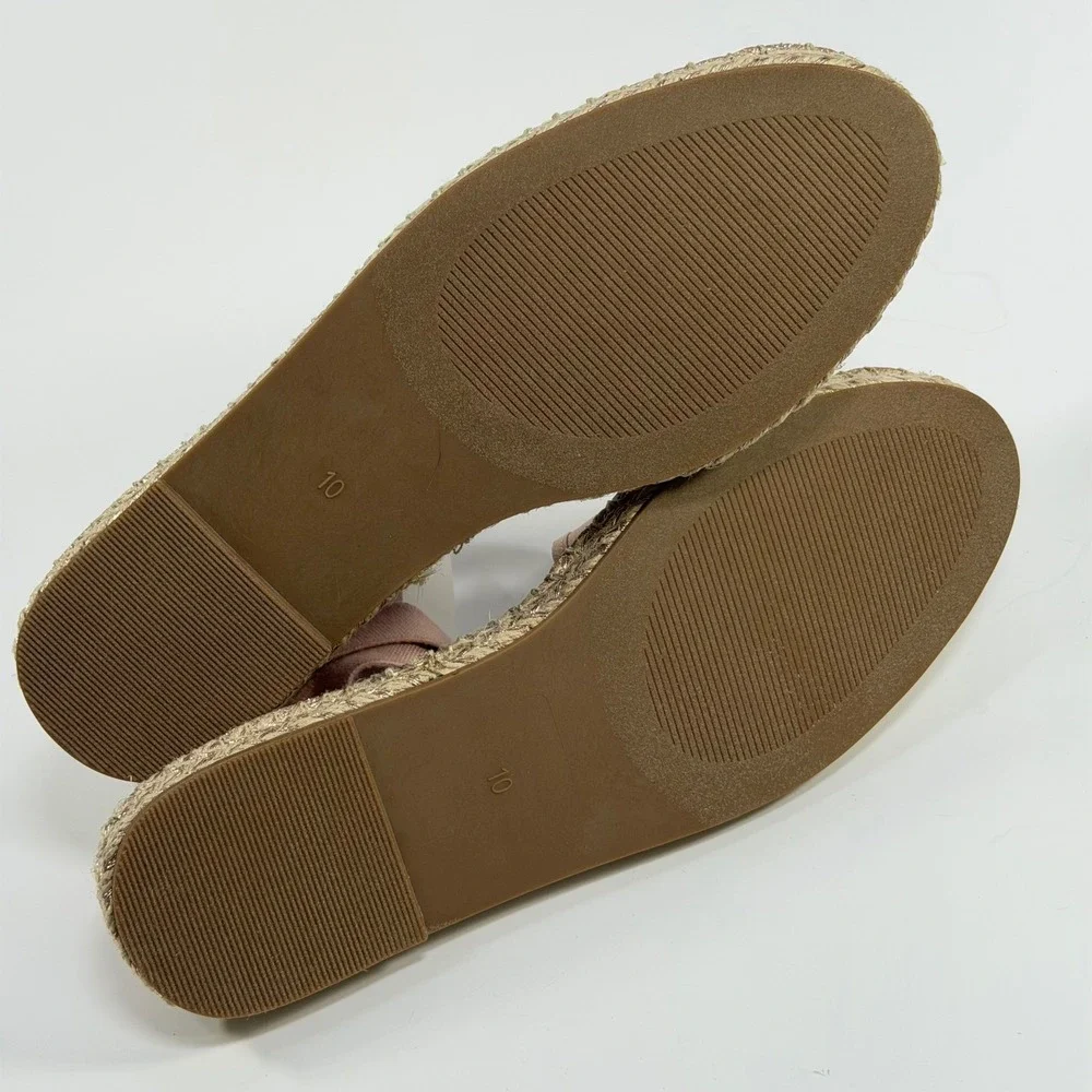 Kenneth Cole Reaction Size-10 Beech Rose Metallic Espadrille Flat Ankle Strap